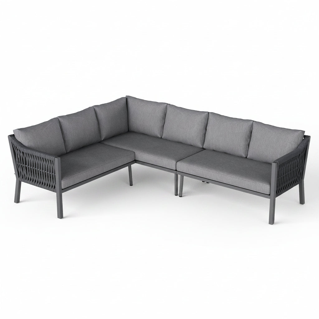 Sora – Ensemble Salon de Jardin d’Angle 6 Places avec Table & 2 Fauteuils – Gris