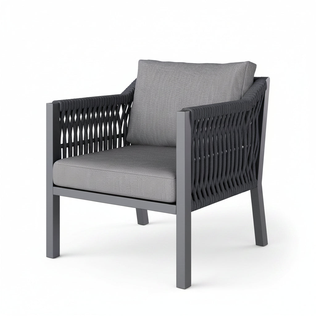 Sora – Ensemble Salon de Jardin d’Angle 6 Places avec Table & 2 Fauteuils – Gris