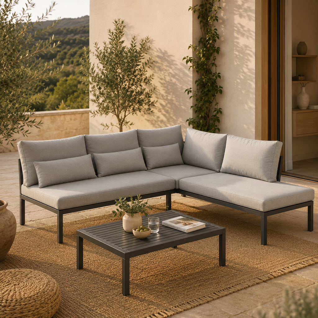 Sora – Salon de Jardin Modulable 6 Personnes avec Table Basse – Gris