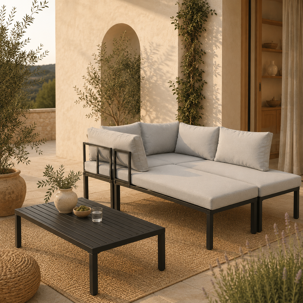 Sora – Salon de Jardin Modulable 6 Personnes avec Table Basse – Gris