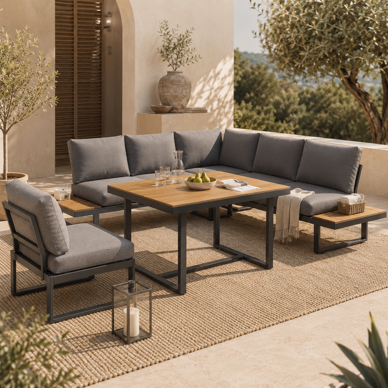 Lune – 5-Seater Modular Corner Garden Lounge Set with Wood-Effect Table