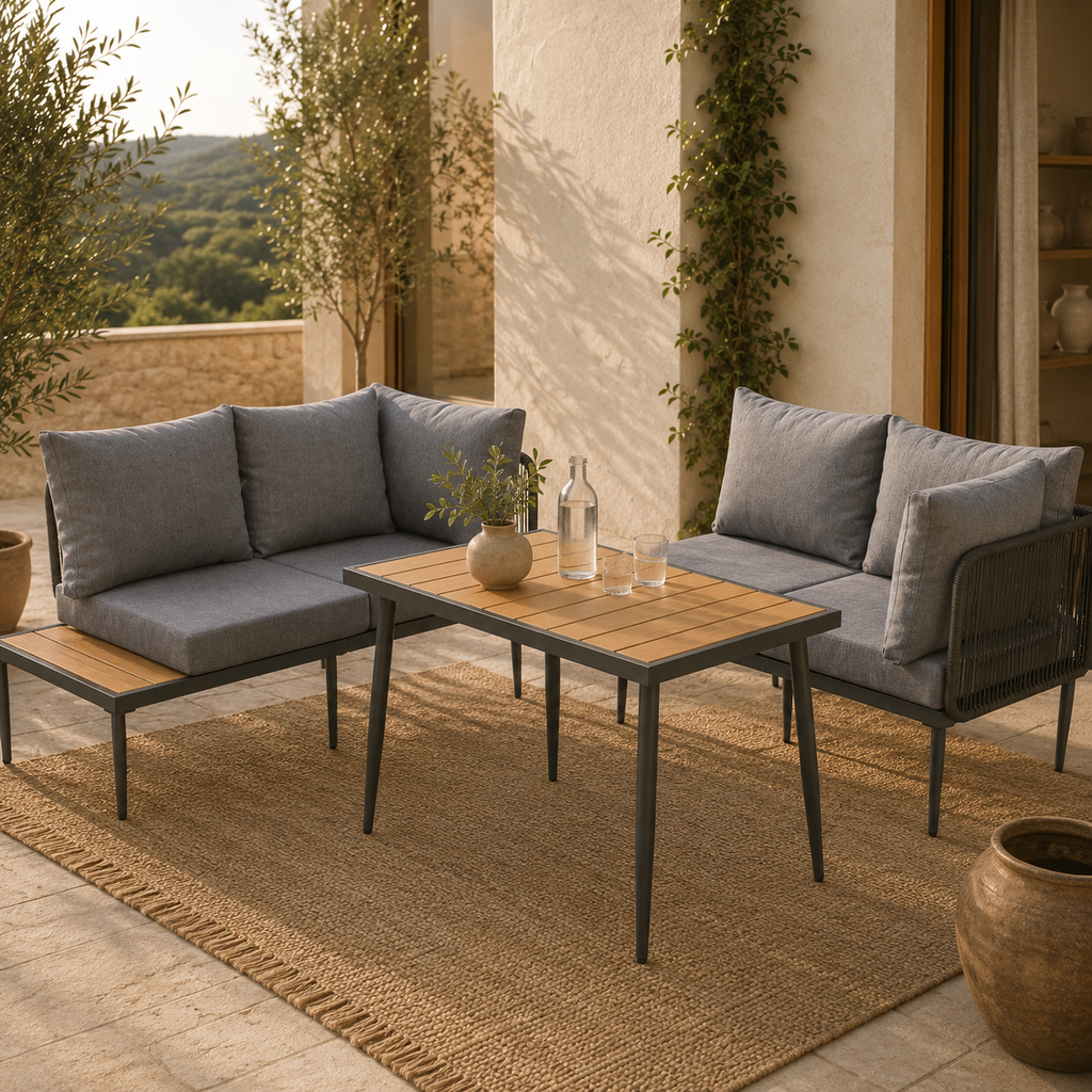 Sora – Salon de Jardin d'Angle avec Table à Manger – 4 Places