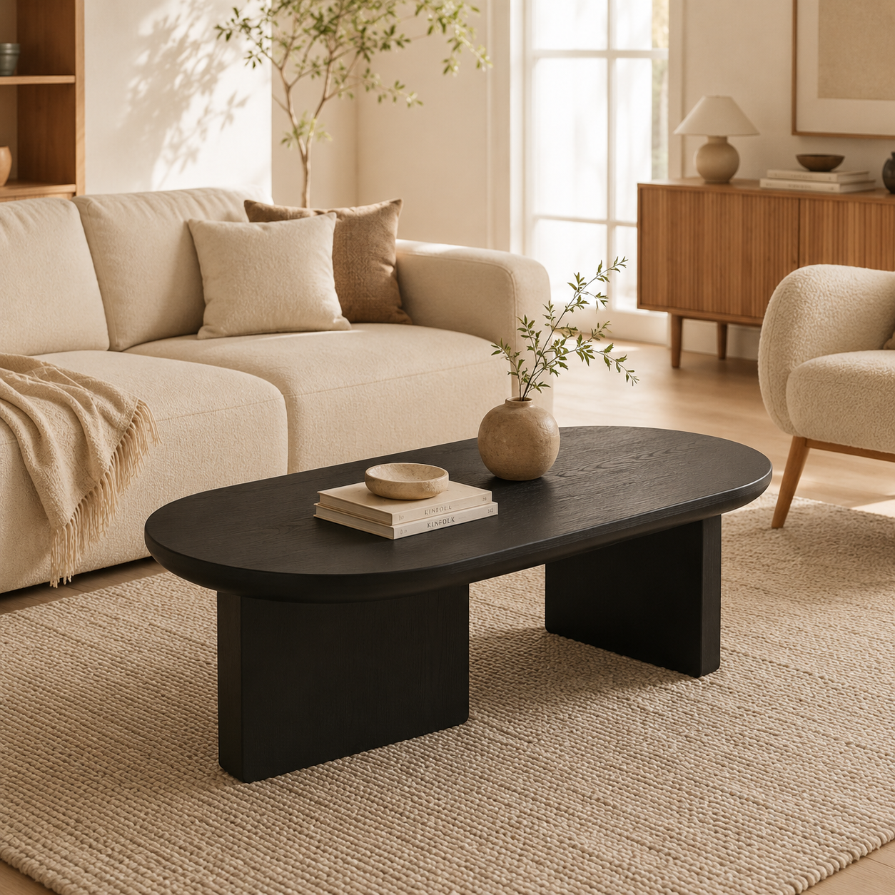 Oria – Table Basse Ovale Noire en MDF Design Minimaliste – 120 cm