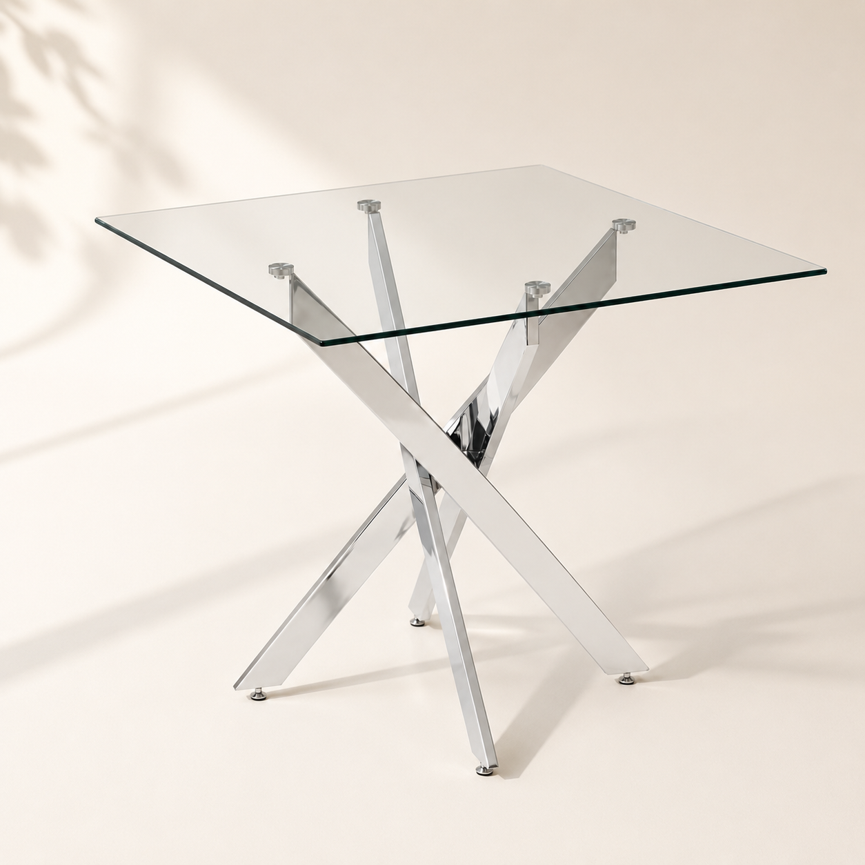 Vetra – Table à Manger Carrée Verre Trempé & Pieds Chromés 80*80*75cm