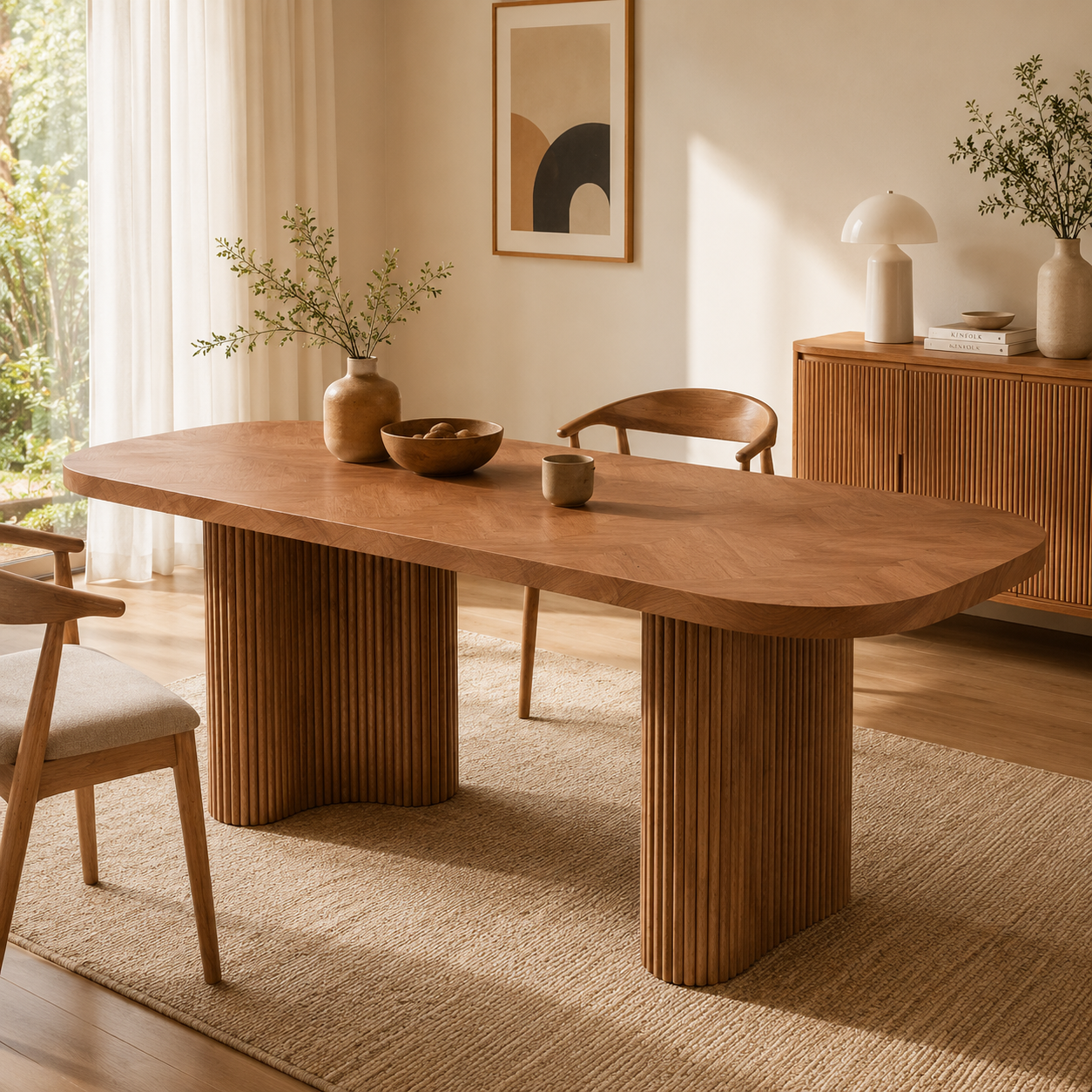 Arvo – Table à Manger Ovale 180 cm en Bois Noyer avec Pieds Sculpturaux