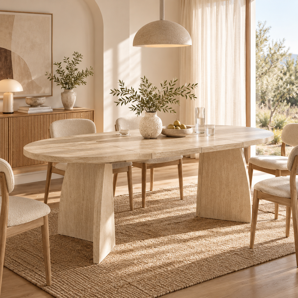 Solen – Tavolo da pranzo ovale allungabile effetto travertino – 4-8 persone 100/140/180*100cm
