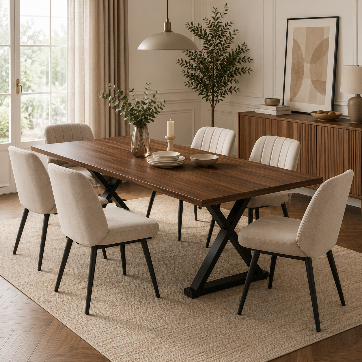 Vetra – Rectangular Dining Table for 6-8 People in Walnut & Black Metal 180*90cm