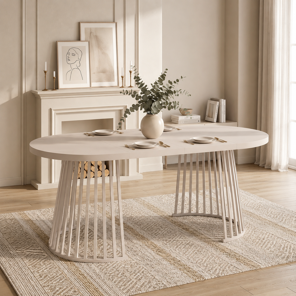Solen – Table à Manger Ronde Extensible 4–8 Personnes en Cachemire