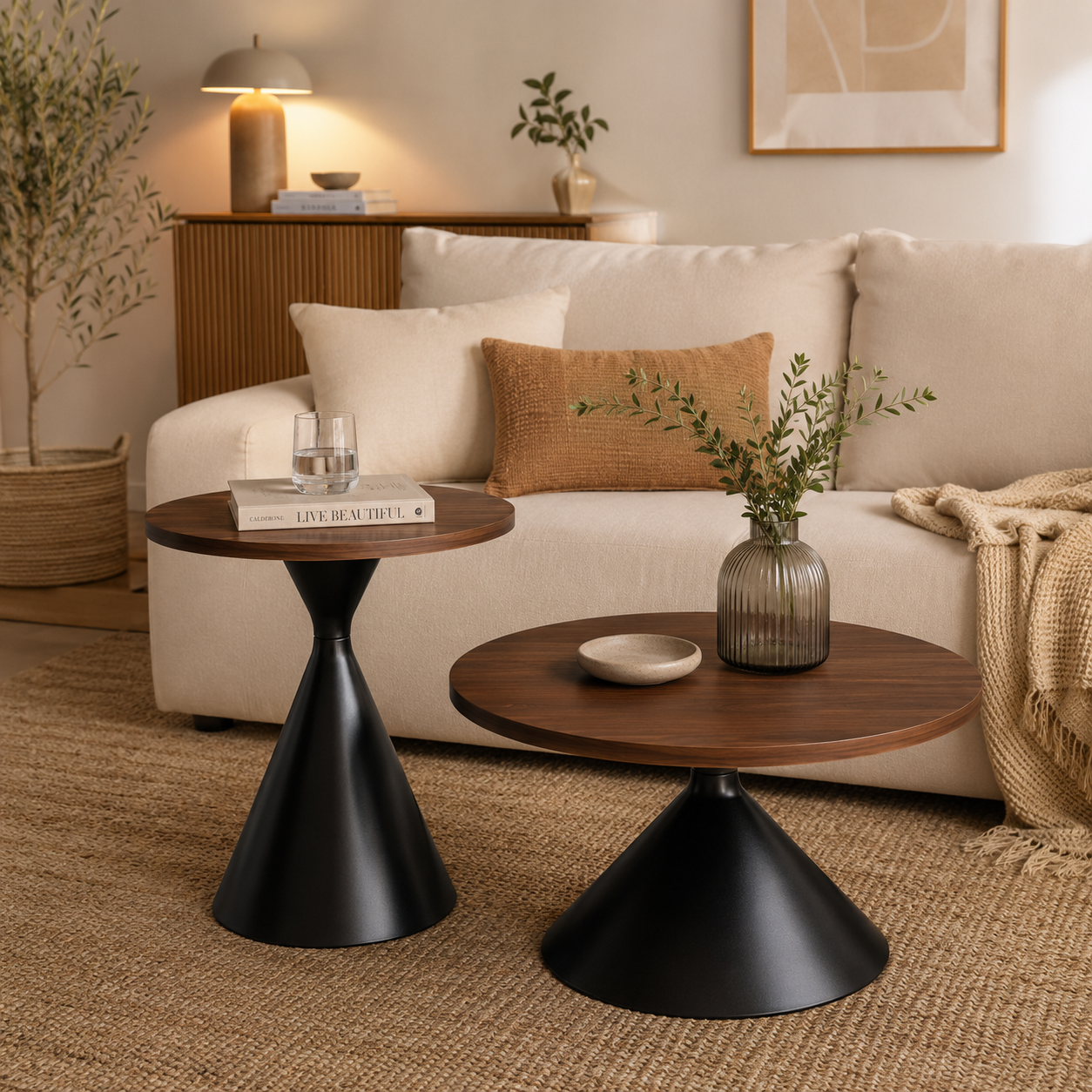 Sora – Tables Basses Rondes Gigognes Design – Lot de 2