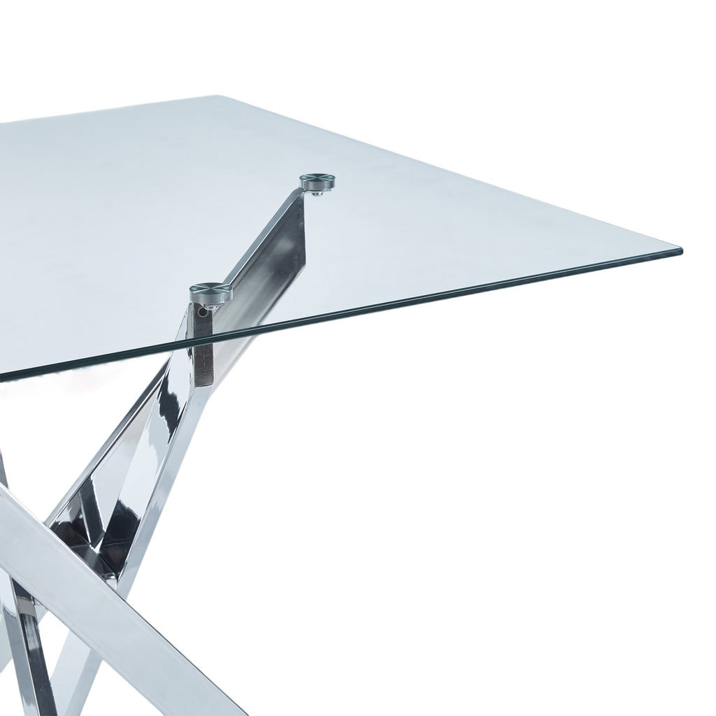 Vetra – Table à Manger Carrée Verre Trempé & Pieds Chromés 80*80*75cm