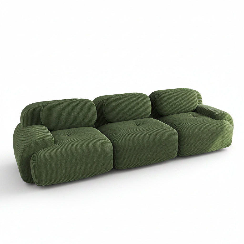 Arvo – Canapé Droit Modulaire en Velours Côtelé Vert – 2, 3 ou 4 Places