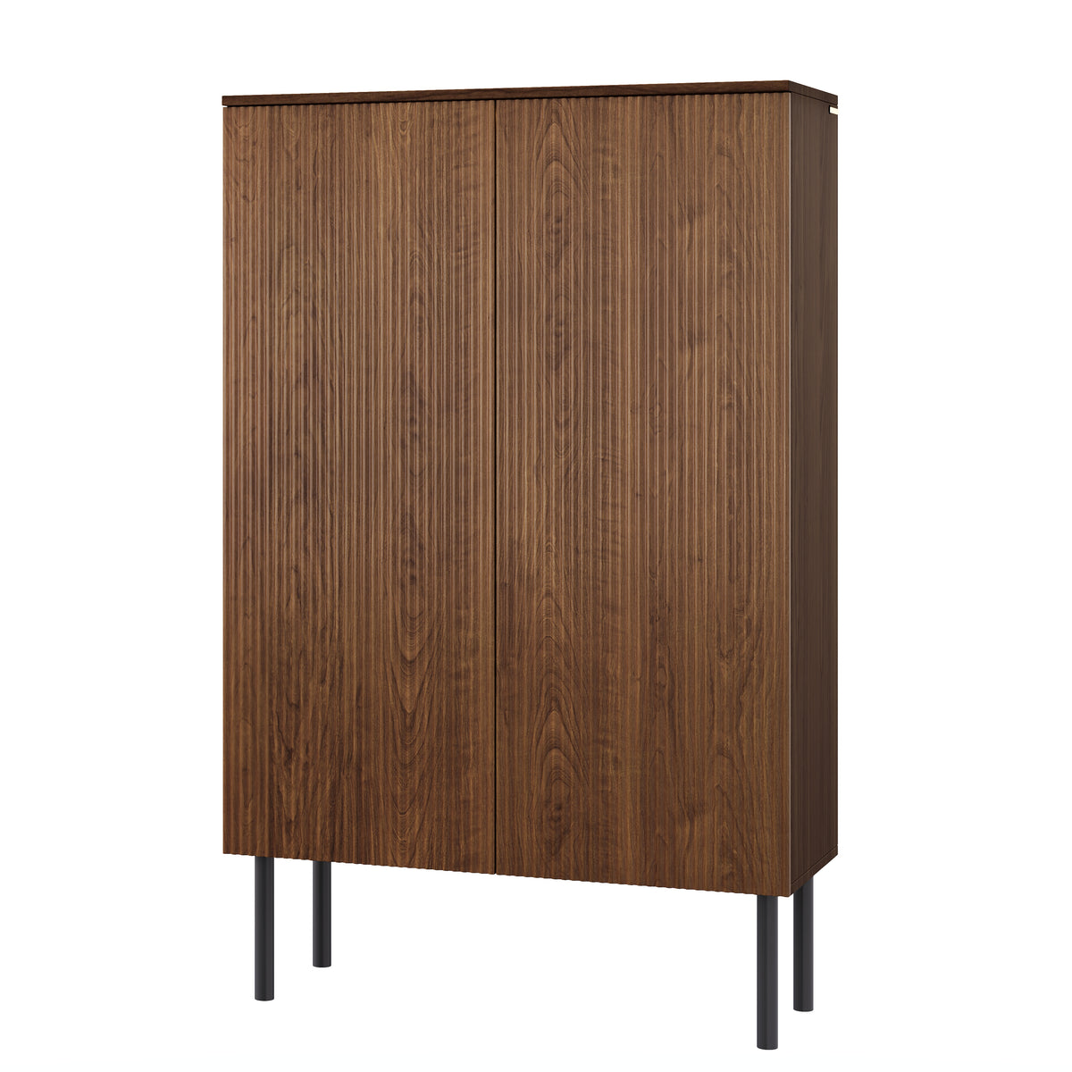 Vetra – Buffet Haut Vitrine en Bois Noyer avec LED & Portes Striées – 80 cm