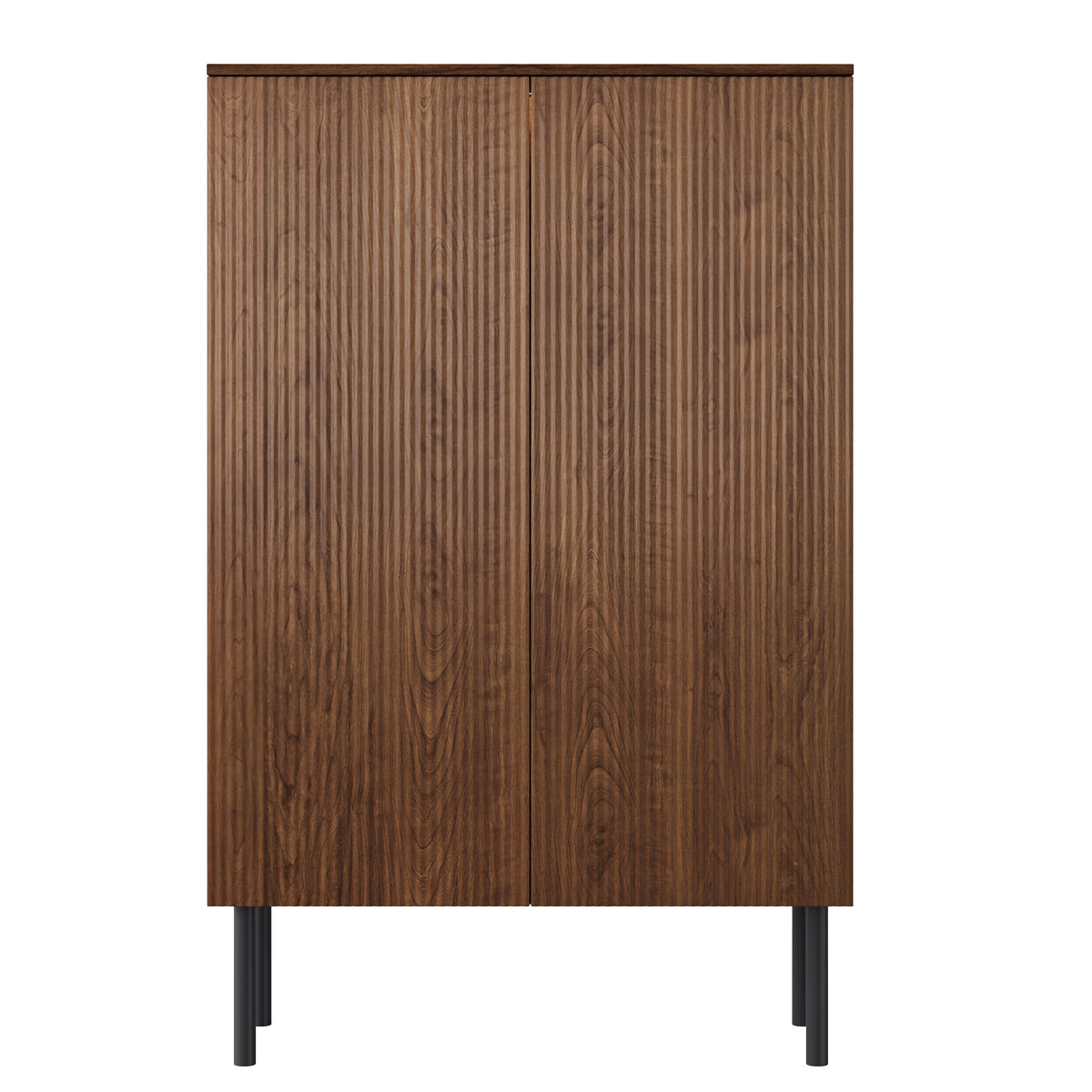 Vetra – Buffet Haut Vitrine en Bois Noyer avec LED & Portes Striées – 80 cm
