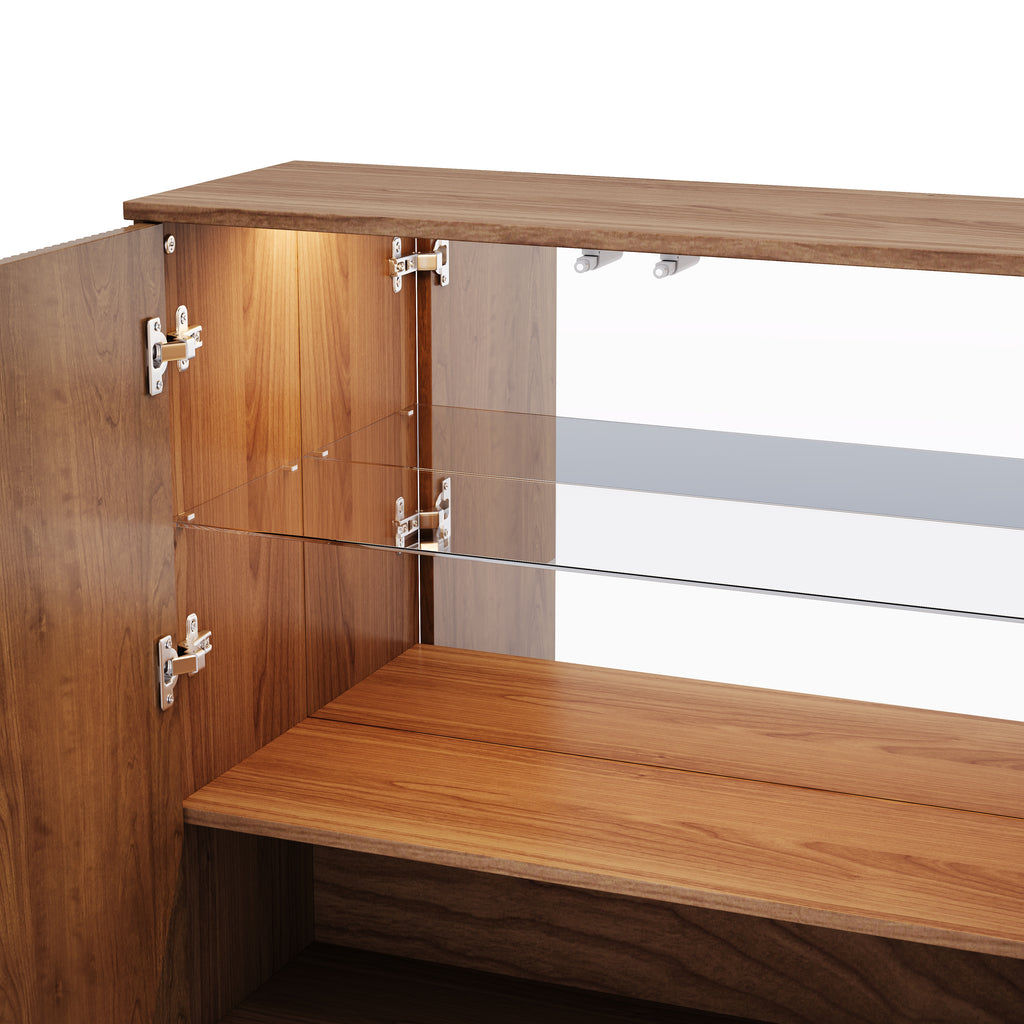 Vetra – Buffet Haut Vitrine en Bois Noyer avec LED & Portes Striées – 80 cm