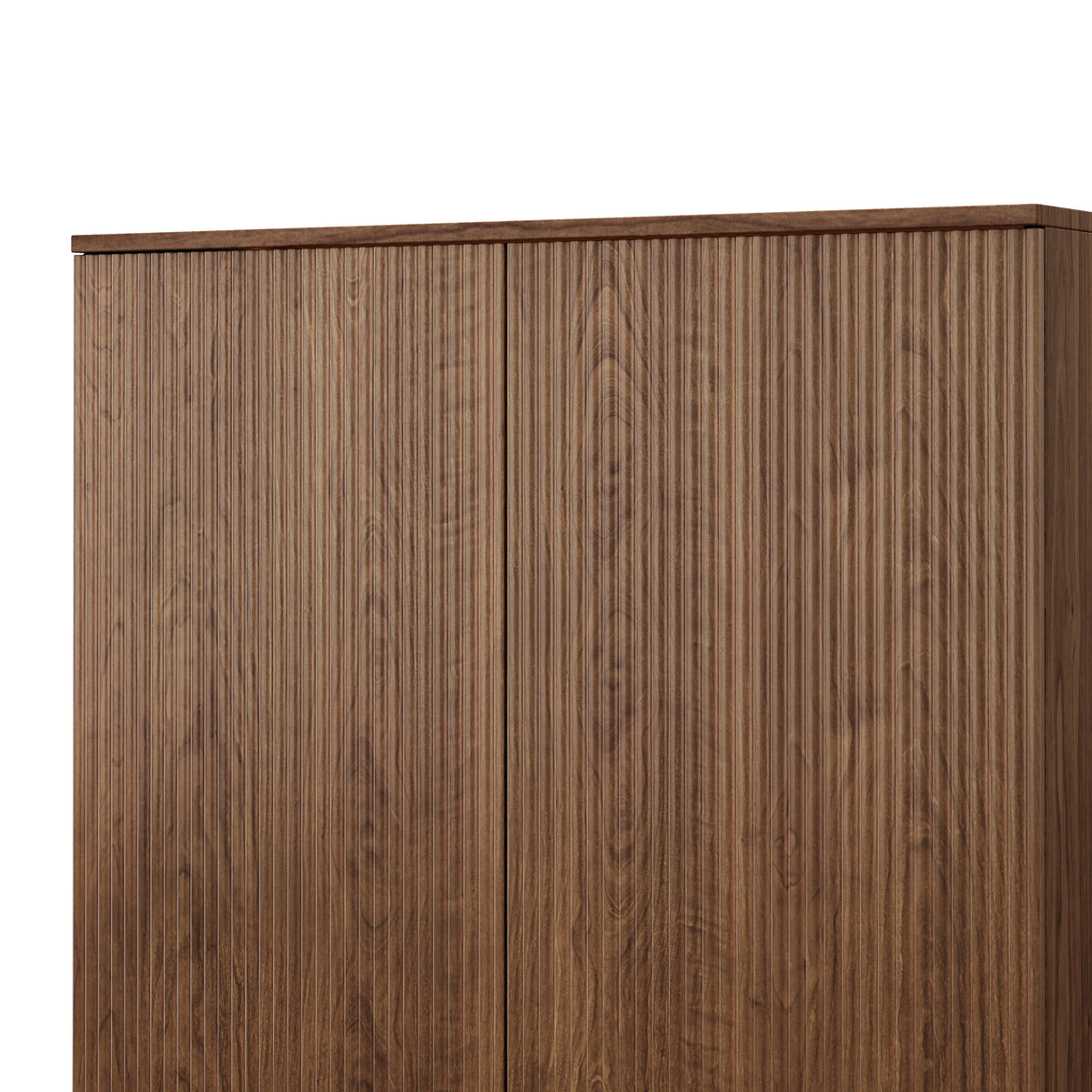 Vetra – Buffet Haut Vitrine en Bois Noyer avec LED & Portes Striées – 80 cm