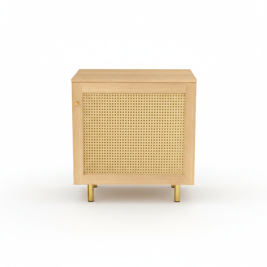 Noma – Meuble de Rangement Scandinave en Bois Clair & Cannage – 60 cm