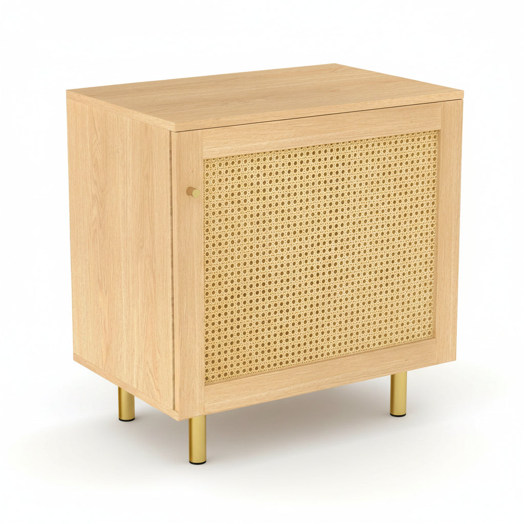 Noma – Meuble de Rangement Scandinave en Bois Clair & Cannage – 60 cm