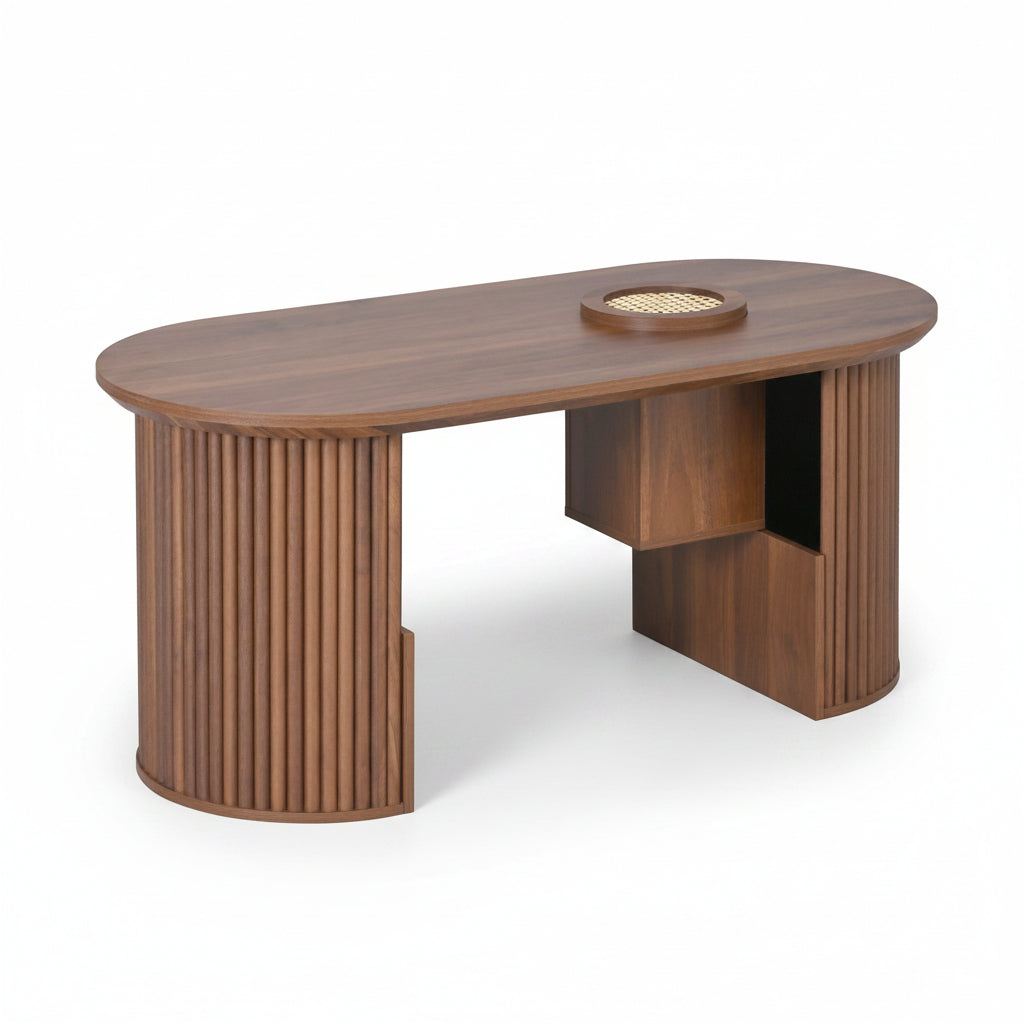 Arvo – Table Basse Organique en Noyer avec Rangement Intégré