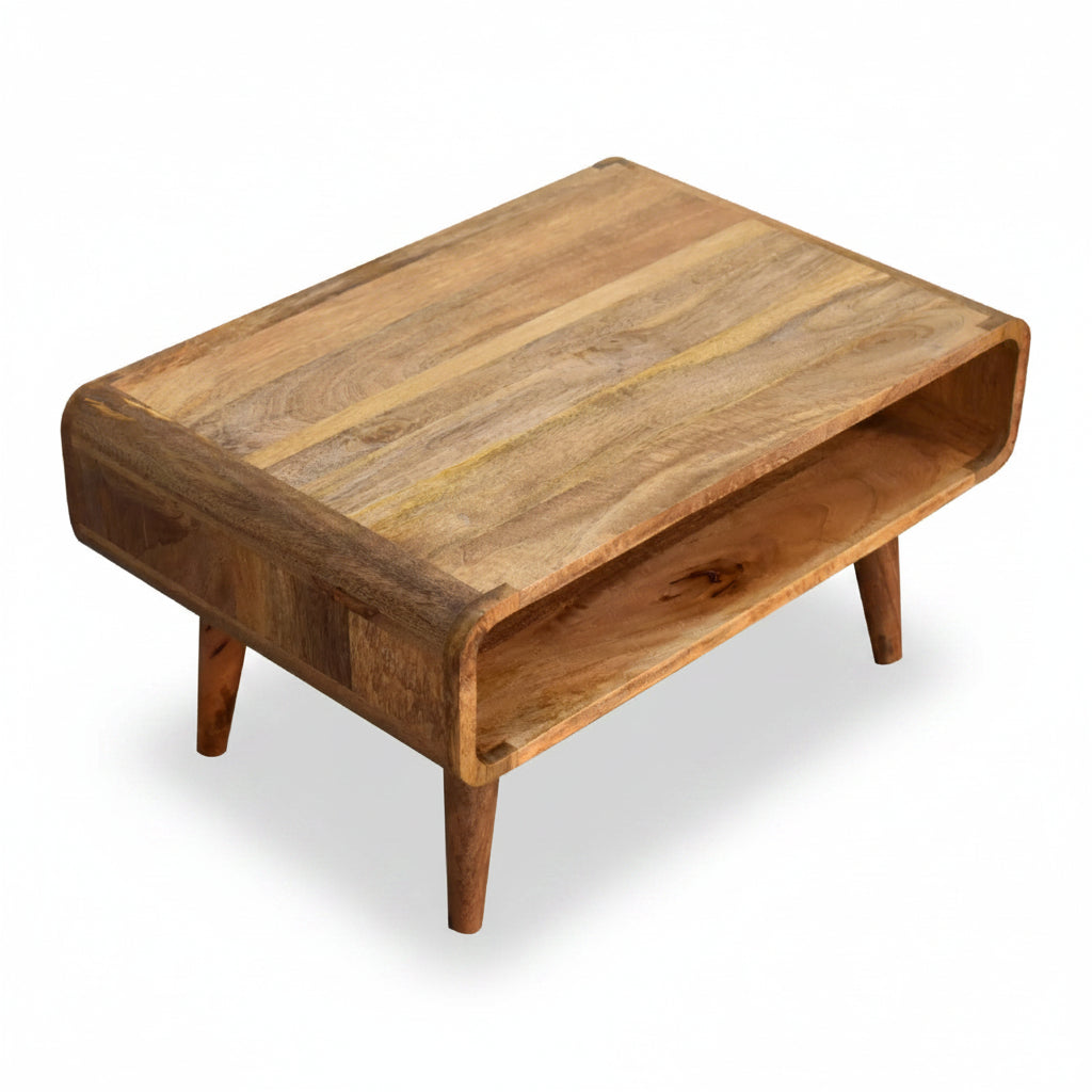 Arvo – Table d’Appoint Scandinave en Bois Massif avec Rangement Ouvert