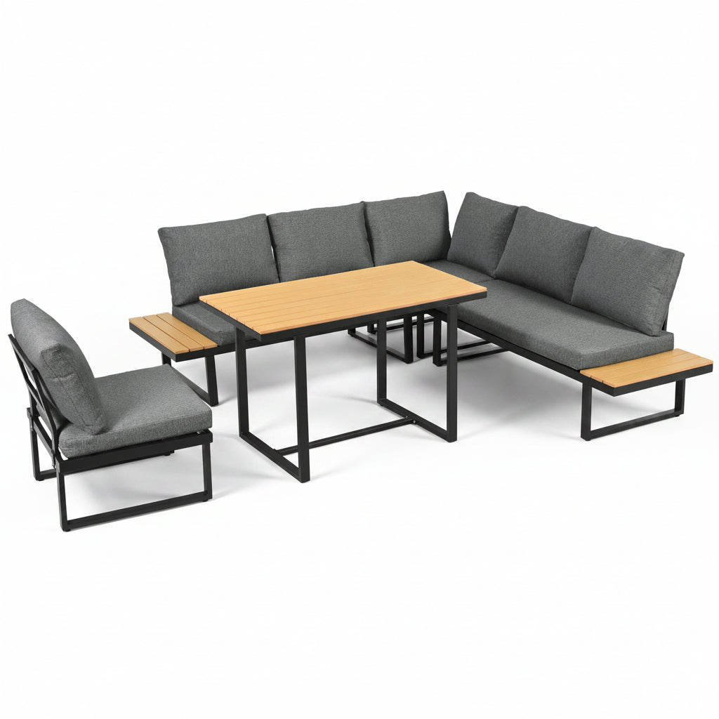 Lune – 5-Seater Modular Corner Garden Lounge Set with Wood-Effect Table