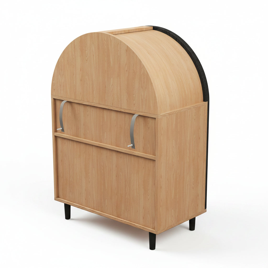 Lune – Meuble de Rangement Arqué en Cannage & Noir – 2 Portes