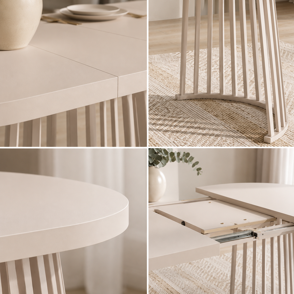 Solen – Table à Manger Ronde Extensible 4–8 Personnes en Cachemire