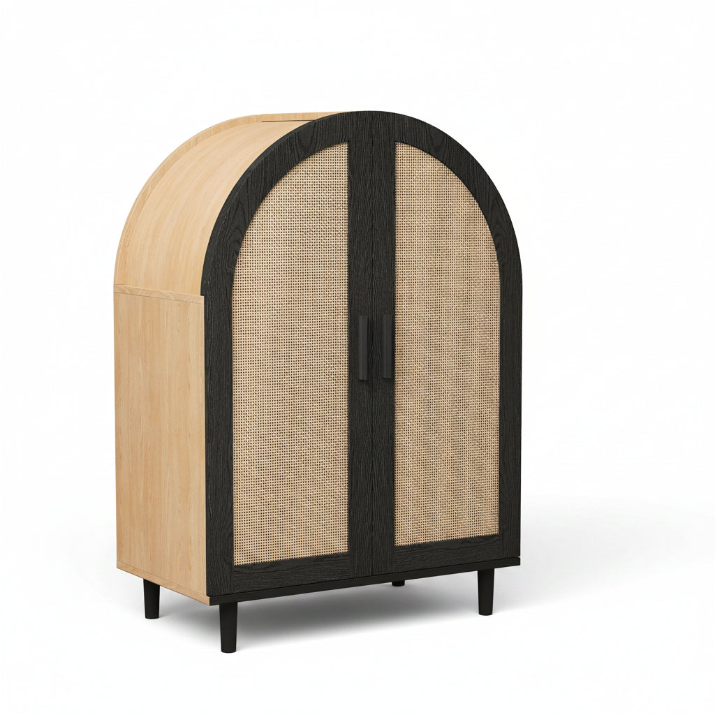 Lune – Meuble de Rangement Arqué en Cannage & Noir – 2 Portes