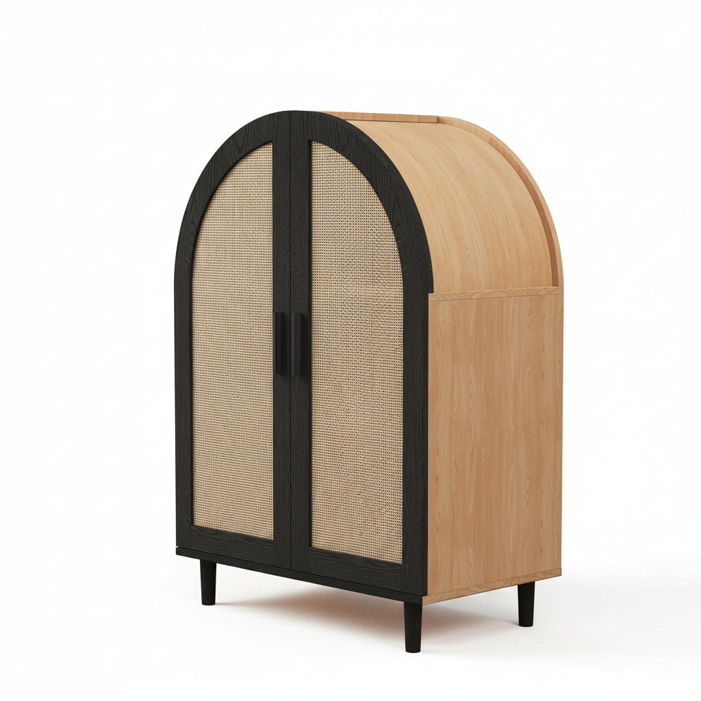 Lune – Meuble de Rangement Arqué en Cannage & Noir – 2 Portes